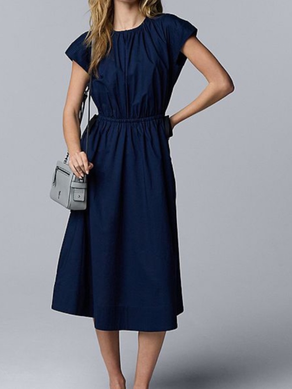**NWT Simply Vera Vera Wang Navy Blue Size Large Tie-Waist Midi Dress